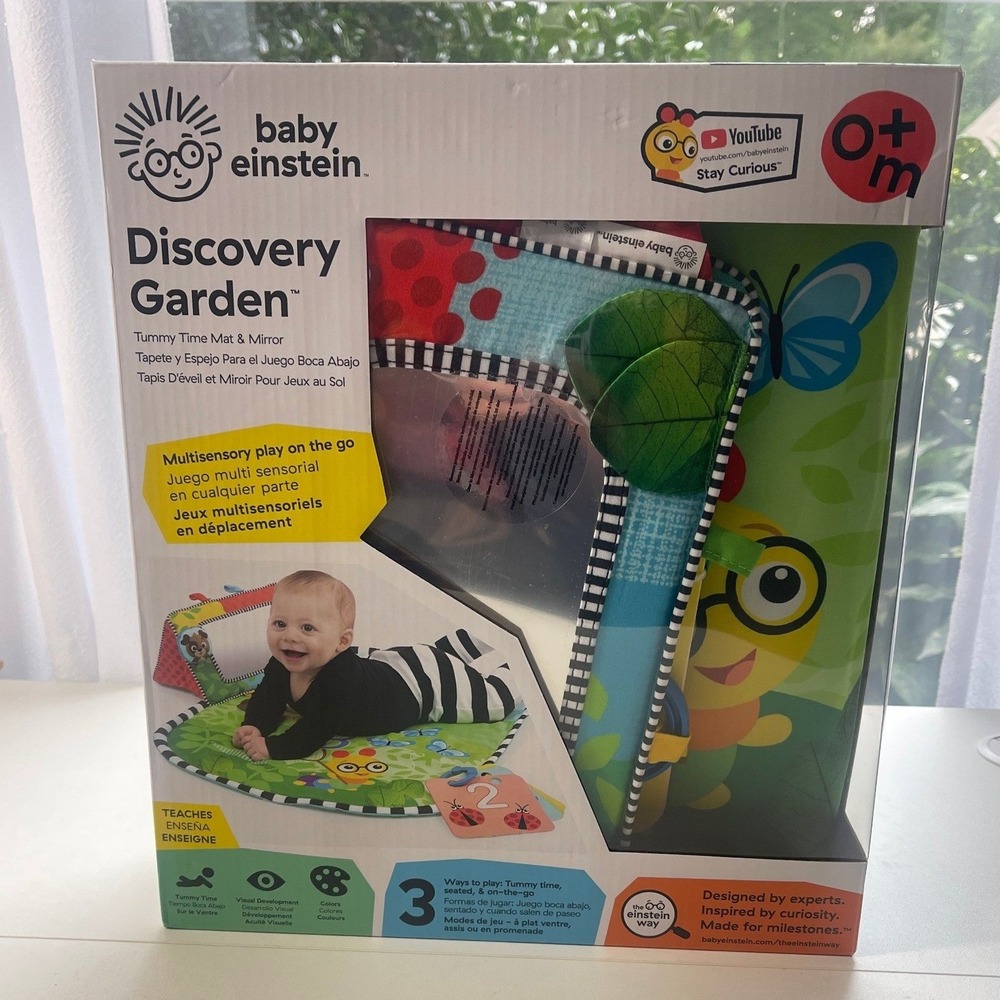 Baby Einstein Discovery Garden Tummy Time Mat & Mirror Multisensory Infant Toy